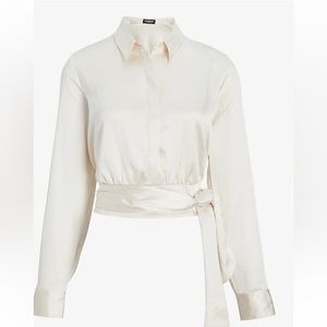 Satin Tie Front Banded Bottom Portofino Shirt